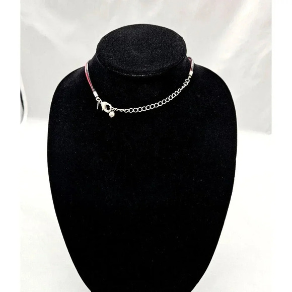 Chicos Short Cord Choker Necklace Round Enamel Pendant Red & Cheetah Print - Picture 5 of 12